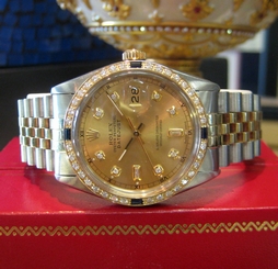 Mens ROLEX Oyster Perpetual Datejust Diamonds Two Tone Yellow Gold and Stainless
