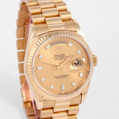 Rolex 18K YG DayDate President - Factory Champagne Diamond Dial, 18238- L Serial