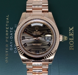 Rolex Mens Day-Date II 18k Pink Gold President Bronze Wave Dial Watch NEW 218235