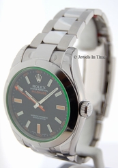Rolex Mens NEW Milgauss Stainless Steel Watch Green Crystal Box/Papers 116400 683498429104