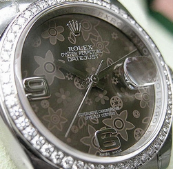 MENS ROLEX DATEJUST 116244 SS/18K WG BROWN FLOWER ARABIC DIAMOND BEZEL 36MM  NEW