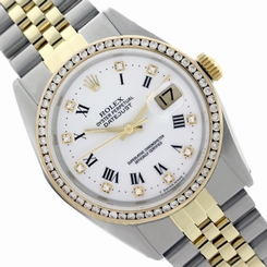 2-Tone Men's Rolex DJ Watch Roman Diamond Channel Set Diamond Bzl 16233 Watch