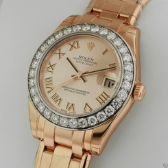 Rolex 81285 Datejust Pearlmaster 34 Everose Gold 32 Diamond Bezel Ret: $53,500