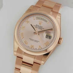 Rolex Day-Date Rose Champagne Roman Dial Oyster Perpetual 118205 Retail: $32,450