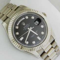 Rolex Day Date II PreOwned 41mm White Gold Black Diamond Dial 218239 Ret:$40,550