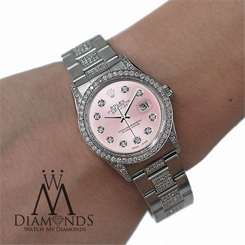 Ladies Diamond Rolex DateJust 16200 36mm Stainless Steel Oyster Pink Dial