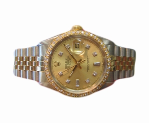 MENS ROLEX DATEJUST DIAMONDS TWO-TONE YELLOW GOLD WATCH