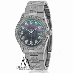 Diamond Rolex DateJust 16200 36mm Stainless Steel Oyster Bracelet Black Dial