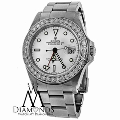 Original Diamond Rolex SS Stainless Steel Explorer II Date 40mm White Dial 16570