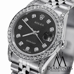 Ladies Rolex Datejust 26 mm Black Dial Jubilee Bracelet Diamond Bezel 79160