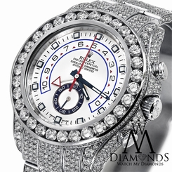 Men's Diamond Rolex Watch Yacht-Master II 2 116680 White Dial Automatic