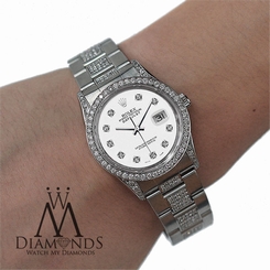 Diamond Rolex Watch- DateJust 16200 36mm -White Diamond Dial - Oyster Bracelet