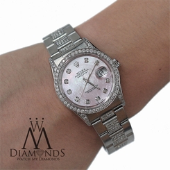 Ladies Diamond Rolex DateJust 16200 36mm Diamond Oyster Bracelet Pink MOP Dial