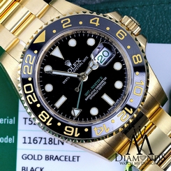 Rolex GMT Master II Black Index Dial Oyster Bracelet 18kt Yellow Gold 116718