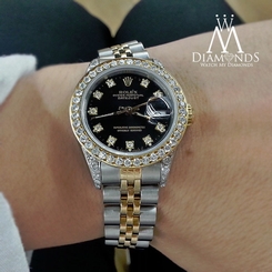 Rolex Datejust Ladies Stainlesss Steel 18KGold Genuine Diamond Bezel Watch 69173