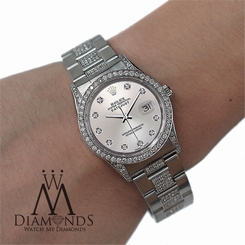 Rolex Watch- DateJust 16200 36mm - Silver Dial - Diamond Bezel, Lugs, Bracelet