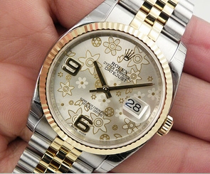 Rolex DATEJUST 116233 Mens Steel & Yellow Gold Jubilee Silver Flower Dial 36MM