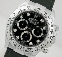 Rolex Cosmograph Daytona 116519 Mens White Gold Black Diamond Dial Leather 40MM