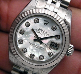 NEW LADIES SS/WG ROLEX DATEJUST WHITE MOTHER OF PEARL DIAMOND DIAL 179174 WOW