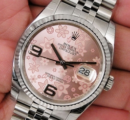 Rolex DATEJUST 116234 Mens Steel & White Gold Jubilee Pink Flower Dial 36MM 845960035095
