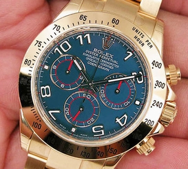 Rolex DAYTONA 116508 Mens 18K Yellow Gold Blue Arabic Dial Red Hands 40MM