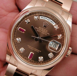 Rolex Day Date President 118205 Mens Everose Gold Chocolate Diamond & Ruby 36MM
