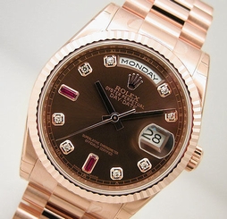 Rolex Day Date President 118235 Mens Everose Gold Chocolate Diamond & Ruby 36MM