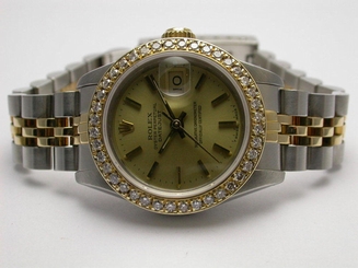 Fake AAA ROLEX #69173 OYSTER PERPETUAL LADIES DATEJUST 2 TONE WATCH CUSTOM DIAMOND BEZEL Watch