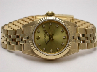 ROLEX 67198 OYSTER PERPETUAL 18K YELLOW GOLD DIAMOND LADIES AUTOMATIC WATCH