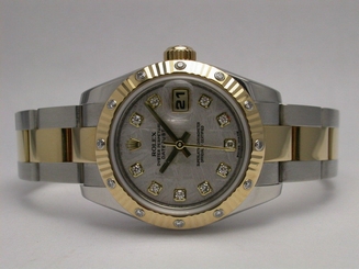 ROLEX 179313 METEORITE DIAMOND DIAL/BEZEL OYSTER PERPETUAL 2 TONE WOMEN'S WATCH