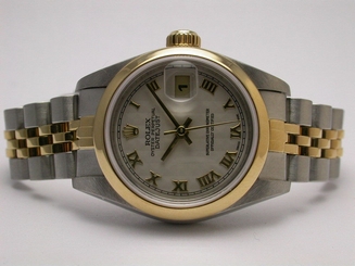 ROLEX 69163 OYSTER PERPETUAL DATEJUST 2 TONE IVORY PYRAMID DIAL LADIES  WATCH