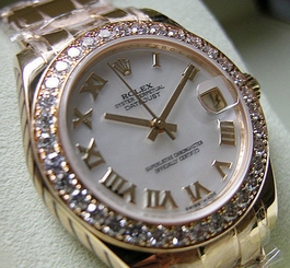 *NEW* ROLEX MIDSIZE 18K YG WHITE MOP ROMAN DIAMOND BEZEL MASTERPIECE #81298