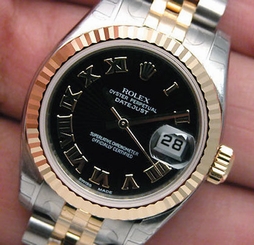 BRAND NEW LADIES 18K/SS ROLEX DATEJUST BLACK SUNBURST DIAL & JUBILEE BRACELET