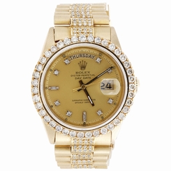 18K Yellow Gold Mens Rolex Presidential Prong Diamond Day-Date 36mm Watch 8 CT.