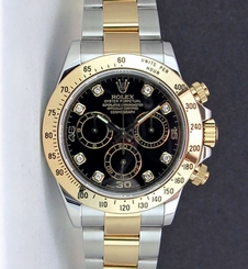 Rolex Daytona Yellow Gold & Steel Black Diamond 116523 Rehaut - WATCH CHEST 845960053839