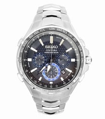 New Seiko Coutura Radio Sync Solar Chronograph Stainless Steel Mens Watch SSG009