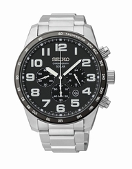New Seiko SSC229 Solar Chronograph Black Dial Stainless Steel Men's Watch