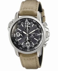 Seiko SSC293 Solar Chronograph Black Dial Beige Canvas Strap Prospex Mens Watch