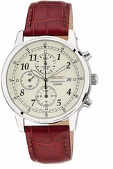 Seiko Men's SNDC31 Classic Brown Leather Beige Chronograph Dial Watch 4954628133045