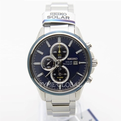 Seiko Solar SSC253P1 Chronograph Blue Dial Stainless Steel Men's Analog Watch