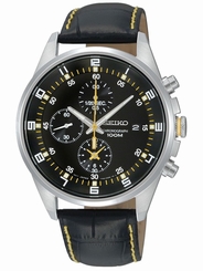 Seiko Men's SNDC89P2 Chronograph Black Dial Black Leather Strap Watch 4954628140258