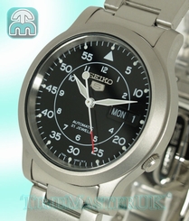 SEIKO 5 AUTOMATIC MILITARY STYLE BLACK FACE STAINLESS STEEL SNK809K1