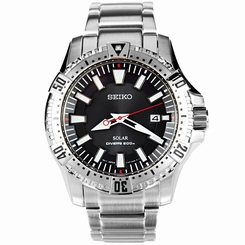 Seiko Solar Black Dial Stainless Steel Mens Watch SNE293