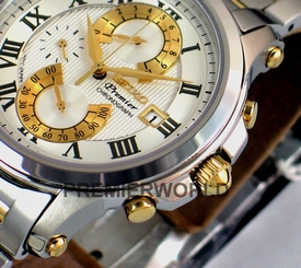 SEIKO PREMIER MEN DOUBLE RETROGRADE CHRONOGRAPH 2 TONE 100M WATCH SPC068P1 29665173072