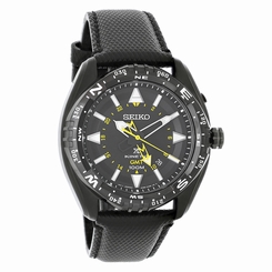 Seiko Mens X Prospex Black Dial Black Leather Strap Kinetic Watch SUN057