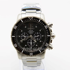 Seiko Solar SSC245P1 Men Stainless Steel Black Dial Analog Water Resistant Watch