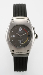 Seiko Watch Mens Gray Stainless Steel Silver Black Rubber 100m Date Kinetic