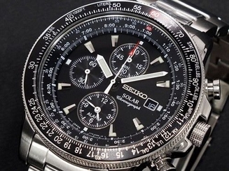 SEIKO MENS PILOT'S SOLAR ALARM CHRONOGRAPH FLIGHTMASTER WATCH SSC009, SSC009P1