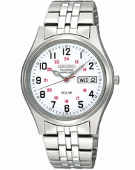 New Seiko Solar Men's Dress Railroad Approved Stainless Steel Watch SNE045