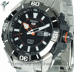 New SEIKO SPORTS AUTOMATIC BLACK FACE WITH STAINLESS STEEL BRACELET SRP795J1